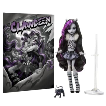 Monster High Reel Drama Clawdeen Wolf Collector Doll in Black And White, Reproduction With Poster