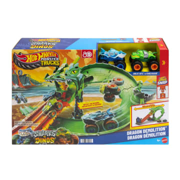 Hot Wheels Monster Trucks Sharks vs Dinos Dragon Destruction Playset & 2 Toy Trucks - Image 6 of 6