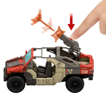 Jurassic World Rebirth Launch ‘n Battle Vehicle With 1 Human & 1 Raptor Figure, Turret & Projectiles - Imagen 5 de 6