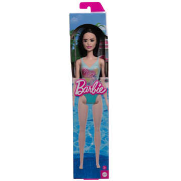 Beach Barbie Doll With Black Hair Wearing Tropical Blue Swimsuit - Imagem 4 de 5