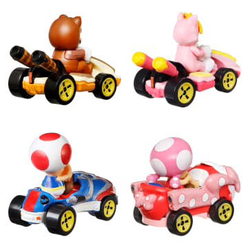 Hot Wheels Mario Kart Vehículo de Juguete Paquete de 4 con Tanooki Mario, Toad, Cat Peach y Toadette - Imagen 5 de 6