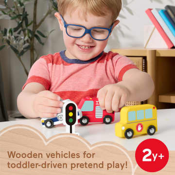 Fisher-Price Wooden Vehicle Pack, Push-Along Toys For Toddler Pretend Play, 4 Wood Pieces