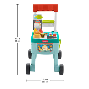 Fisher-Price Laugh & Learn 4-In-1 Snack Cart Push Walker Baby & Toddler Learning Toy, 14 Play Pieces, Multilanguage Version