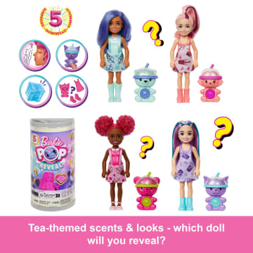 Barbie Chelsea Pop Reveal Boba Tea Series Doll in Tea Can-Inspired Package With 5 Surprises, Scented - Image 3 of 5
