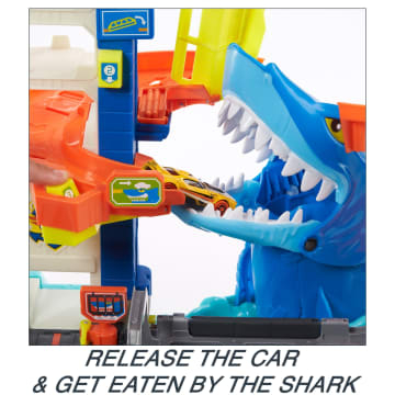 Hot Wheels Track Set And 1:64 Scale Toy Car, City Shark Escape, Multi-Level Playset