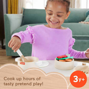 Fisher-Price Wooden Pots & Pans Set For Preschool Kitchen Pretend Play, 19 Wood Pieces - Image 2 of 6