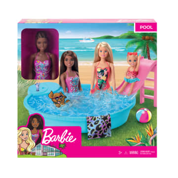 Barbie Doll And Pool Playset With Slide And Accessories, Brunette in Pink Swimsuit - Image 6 of 6