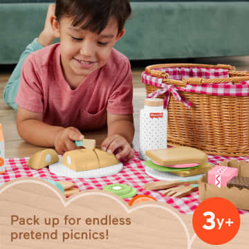 Fisher-Price Wood Pretend Play Toy Picnic Basket, 31-Piece Wooden Food Playset For Preschool Kids Ages 3+ Years - Image 2 of 6