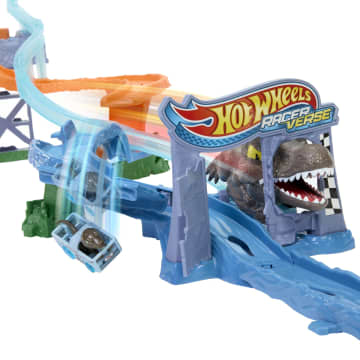 Hot Wheels Racerverse Jurassic World Crash & Splash Track Set & Die-Cast Dinosaur Toy Car - Imagen 4 de 6