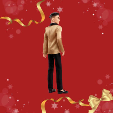 Barbie Signature 2025 Holiday Black Hair Ken Collectible Fashion Doll Wearing Full Suit With Golden Jacket - Imagem 5 de 6