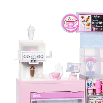 Barbie Coffee Shop Playset With Blonde Barista Doll, Working Coffee Maker & 10+ Accessories - Imagen 4 de 6