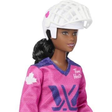 Barbie Tim Hortons PWHL Fashion Doll in Pink, Purple, & Teal Hockey Jersey, includes Hockey Accessories