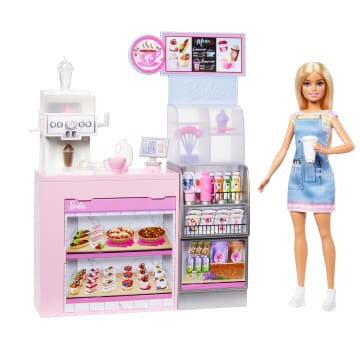 Barbie Coffee Shop Playset With Blonde Barista Doll, Working Coffee Maker & 10+ Accessories