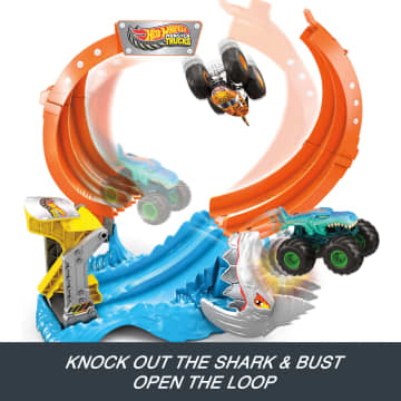 Hot Wheels Monster Trucks Corkscrew Shark Smash Track Set & 1:64 Scale MEGA-Wrex Toy Truck - Image 5 of 6