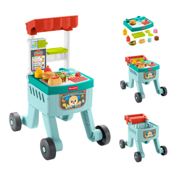 Fisher-Price Laugh & Learn 4-In-1 Snack Cart Push Walker Baby & Toddler Learning Toy, 14 Play Pieces, Multilanguage Version