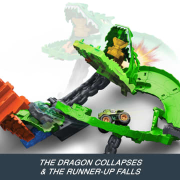 Hot Wheels Monster Trucks Sharks vs Dinos Dragon Destruction Playset & 2 Toy Trucks