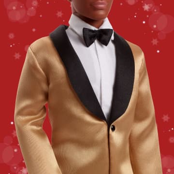 Barbie Signature 2025 Holiday Dark Brown Hair Ken Collectible Fashion Doll Wearing Full Suit With Golden Jacket