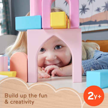 Fisher-Price Wooden Castle Block Set Toddler Stacking Toy, 28 Wood Pieces