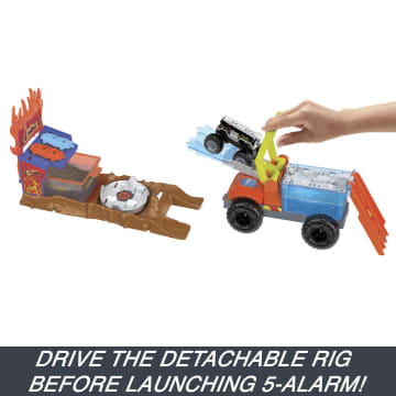 Hot Wheels Monster Trucks Arena Smashers Color Shifters 5-Alarm Rescue Playset, Fire Truck Crash Toy - Image 3 of 6