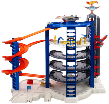 Hot Wheels Track Set With 4 1:64 Scale Toy Cars, Super Ultimate Garage, Over 3-Feet Tall