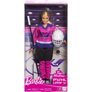 Barbie Tim Hortons PWHL Fashion Doll in Pink, Purple, & Teal Hockey Jersey, includes Hockey Accessories - Imagen 6 de 6