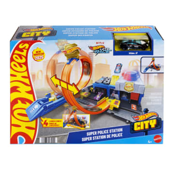 Hot Wheels City Super Police Station Playset With 1:64 Scale Police Toy Car & Adjustable Track Loop