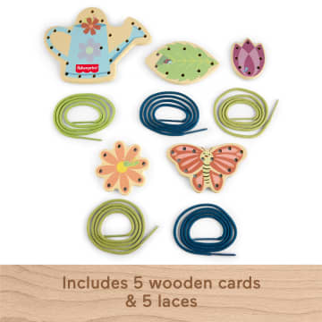 Fisher-Price Tiny Garden Wooden Lacing Activity Toy For Kids, 5 Wood Cards & 5 Laces - Image 5 of 6