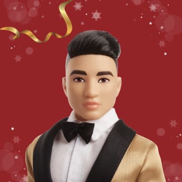Barbie Signature 2025 Holiday Black Hair Ken Collectible Fashion Doll Wearing Full Suit With Golden Jacket