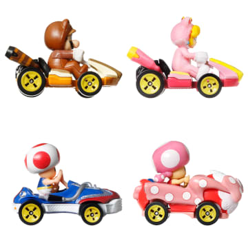 Hot Wheels Mario Kart Vehículo de Juguete Paquete de 4 con Tanooki Mario, Toad, Cat Peach y Toadette - Imagen 4 de 6
