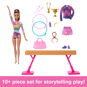Barbie Gymnastics Playset With Brunette Fashion Doll, Balance Beam, 10+ Accessories & Flip Feature - Image 2 of 6