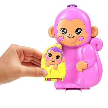 Polly Pocket Conjunto de Brinquedo Compacto Mundo Surpresa Mamãe Macaca e seu Bebê - Imagem 3 de 6