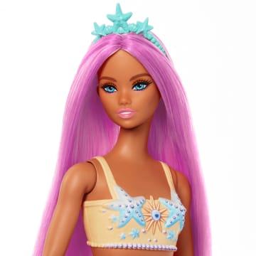 Barbie Mermaid Doll With Pink Hair, Soft Orange Tail And Headband Accessory - Image 3 of 6