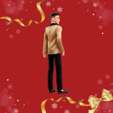Barbie Signature 2025 Holiday Black Hair Ken Collectible Fashion Doll Wearing Full Suit With Golden Jacket - Imagem 5 de 6