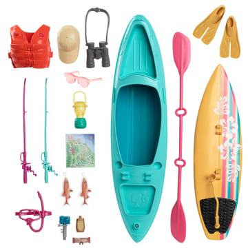 Barbie World Kayak & Surf Playset With 17 Camping Accessories Including Kayak Boat, Surfboard & More - Imagem 4 de 6