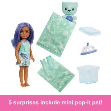 Barbie Chelsea Pop Reveal Boba Tea Series Doll in Tea Can-Inspired Package With 5 Surprises, Scented - Image 5 of 5