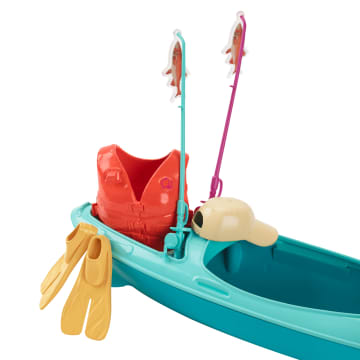 Barbie World Kayak & Surf Playset With 17 Camping Accessories Including Kayak Boat, Surfboard & More