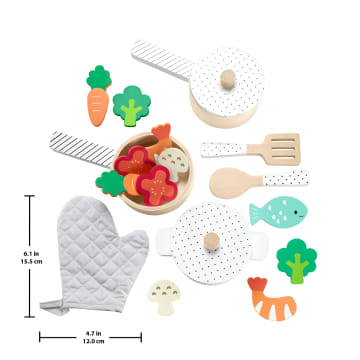 Fisher-Price Wooden Pots & Pans Set For Preschool Kitchen Pretend Play, 19 Wood Pieces - Image 6 of 6