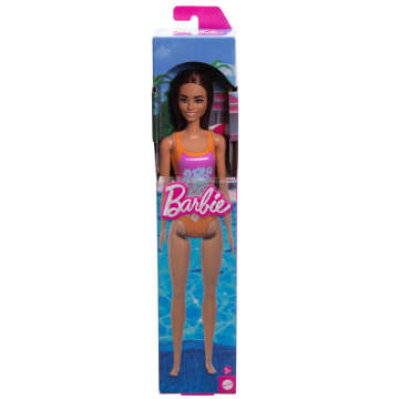 Beach Barbie Doll With Light Brown Hair Wearing Tropical Pink And Orange Swimsuit - Image 5 of 5