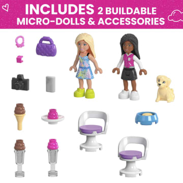 MEGA Barbie Convertible & Ice Cream Stand Building Toy Kit With 2 Micro-Dolls (225 Pieces)