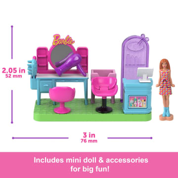 Barbie Mini Barbieland Collectible Hair Salon Playset With 1.5-inch Barbie Doll, interactive Play Areas For Storytelling Fun - Image 4 of 6