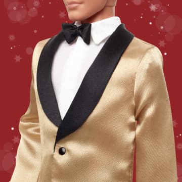 Barbie Signature 2025 Holiday Light Brown Hair Ken Collectible Fashion Doll Wearing Full Suit With Golden Jacket - Imagen 3 de 6
