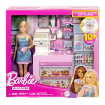 Barbie Coffee Shop Playset With Blonde Barista Doll, Working Coffee Maker & 10+ Accessories