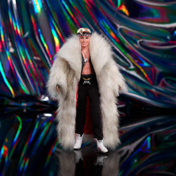 Barbie The Movie Collectible Ken Doll Wearing Faux Fur Coat And Black Fringe Vest - Image 2 of 6