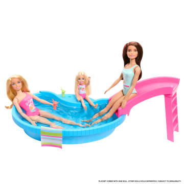 Barbie Doll And Pool Playset, Brunette With Pool, Slide, Towel And Drink Accessories - Image 3 of 5