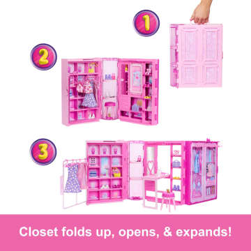 Barbie Dream Closet Toy Playset With Fashion Doll, Clothes, & Accessories, 3-Ft-Wide With 25+ Pieces - Imagem 4 de 6