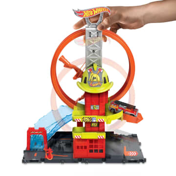 Hot Wheels City-Looping Caserne de Pompiers-Coffret, 1 Camion Inclus