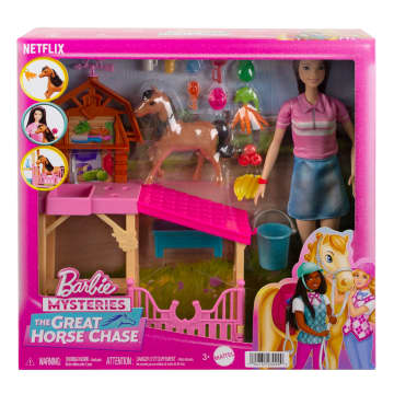 Barbie Detetive A Grande Corrida de Cavalos Conjunto de Brinquedo Cuidado de Póneis com Renee