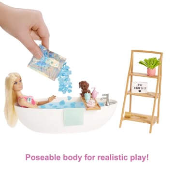 Barbie Doll & Bathtub Playset, Blonde, Confetti Soap & Accessories - Imagem 2 de 6