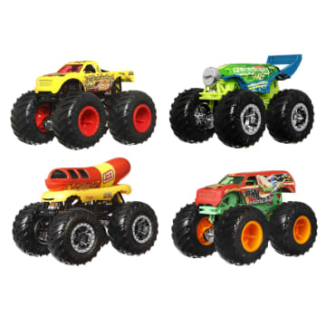 Hot Wheels Monster Trucks 4-Pack, Set Of 4 1:64 Scale Toy Trucks With Giant Wheels