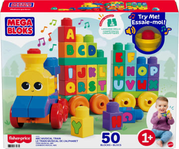 First Builders ABC Musical Train Toy Building Blocks With Music (50 Pieces) For Toddler